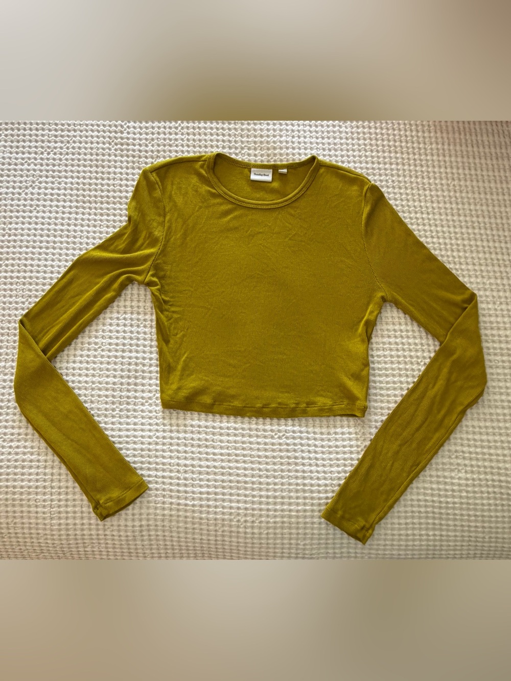 Sunday Best Mustard Olive Ribbed Long-Sleeve Crop Top